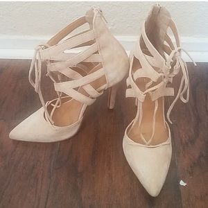 Italian suede lace up heels